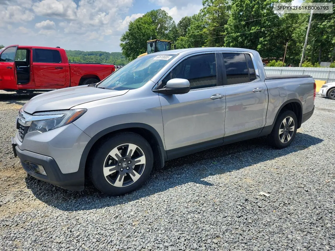 2019 Honda Ridgeline Rtl VIN: 5FPYK2F61KB006793 Lot: 60618685