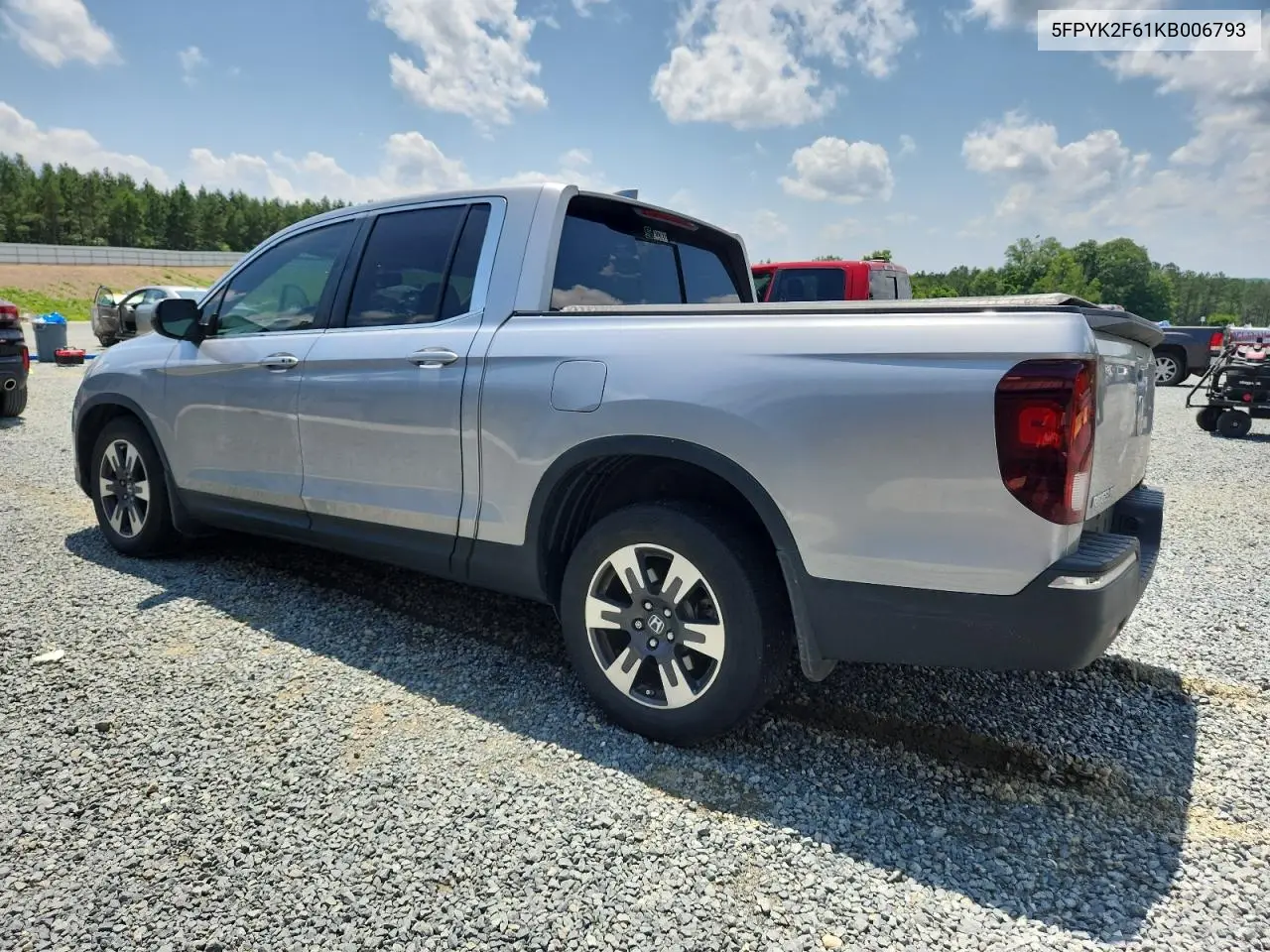 2019 Honda Ridgeline Rtl VIN: 5FPYK2F61KB006793 Lot: 60618685