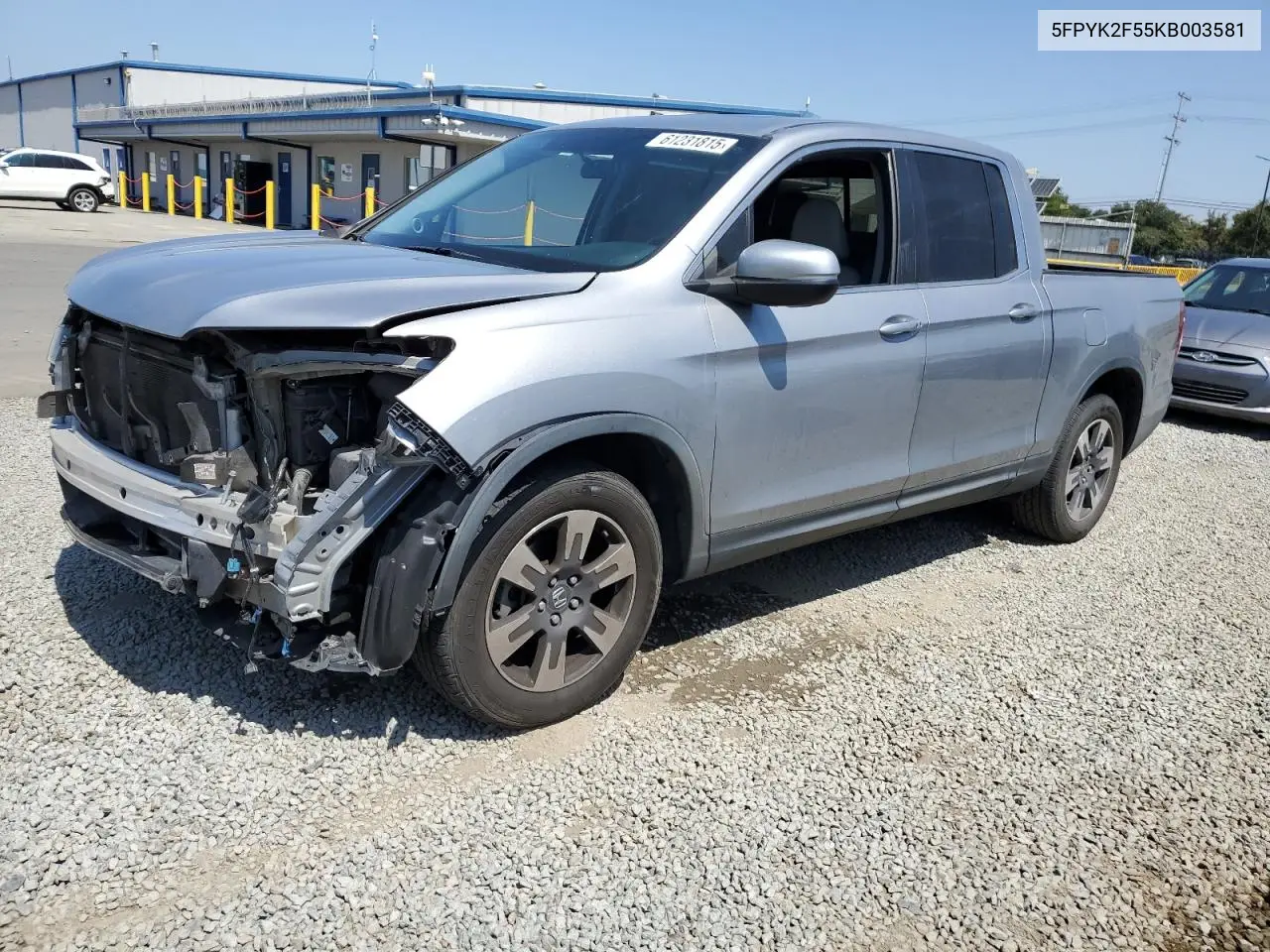 2019 Honda Ridgeline Rtl VIN: 5FPYK2F55KB003581 Lot: 61231815