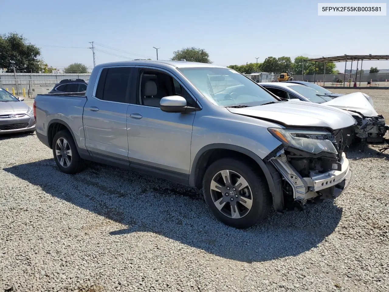 2019 Honda Ridgeline Rtl VIN: 5FPYK2F55KB003581 Lot: 61231815