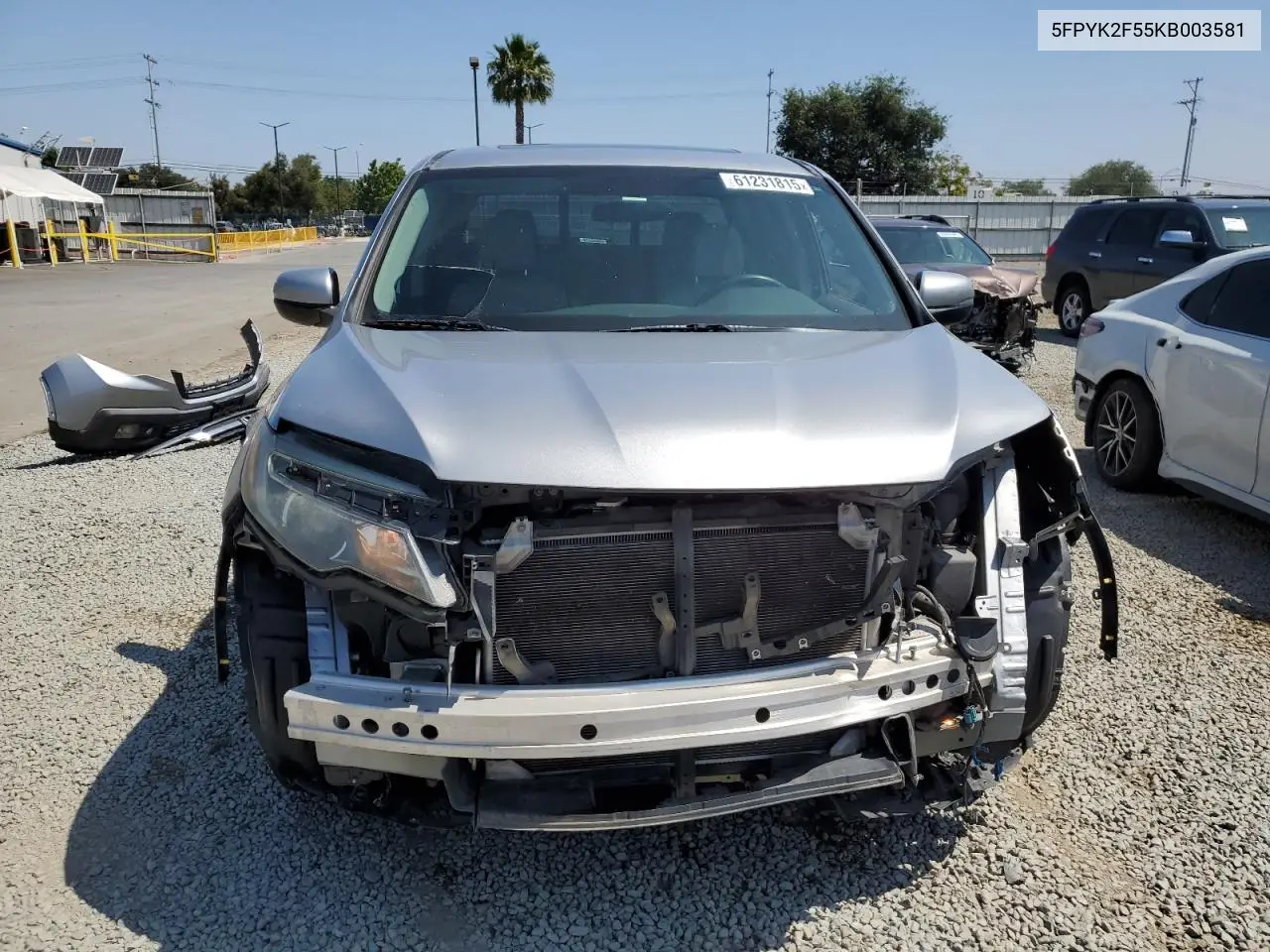 2019 Honda Ridgeline Rtl VIN: 5FPYK2F55KB003581 Lot: 61231815