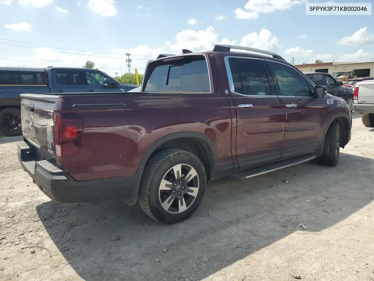 2019 Honda Ridgeline Rtl VIN: 5FPYK3F71KB002046 Lot: 61934455