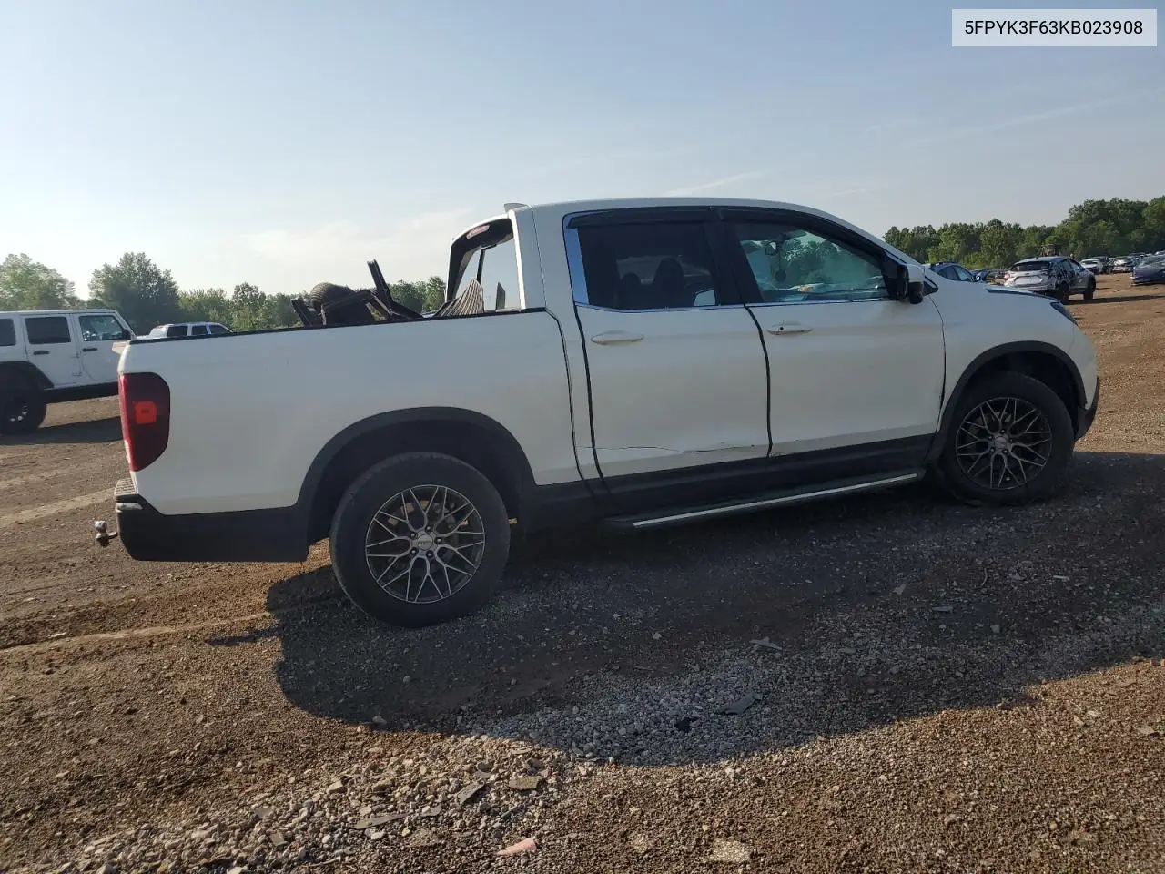 2019 Honda Ridgeline Rtl VIN: 5FPYK3F63KB023908 Lot: 62345725