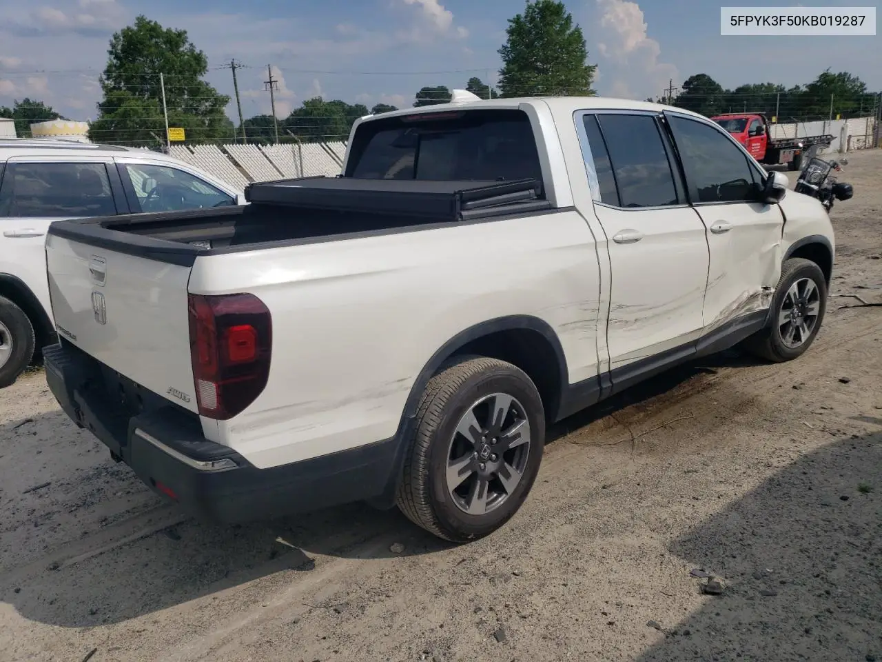 2019 Honda Ridgeline Rtl VIN: 5FPYK3F50KB019287 Lot: 62890975
