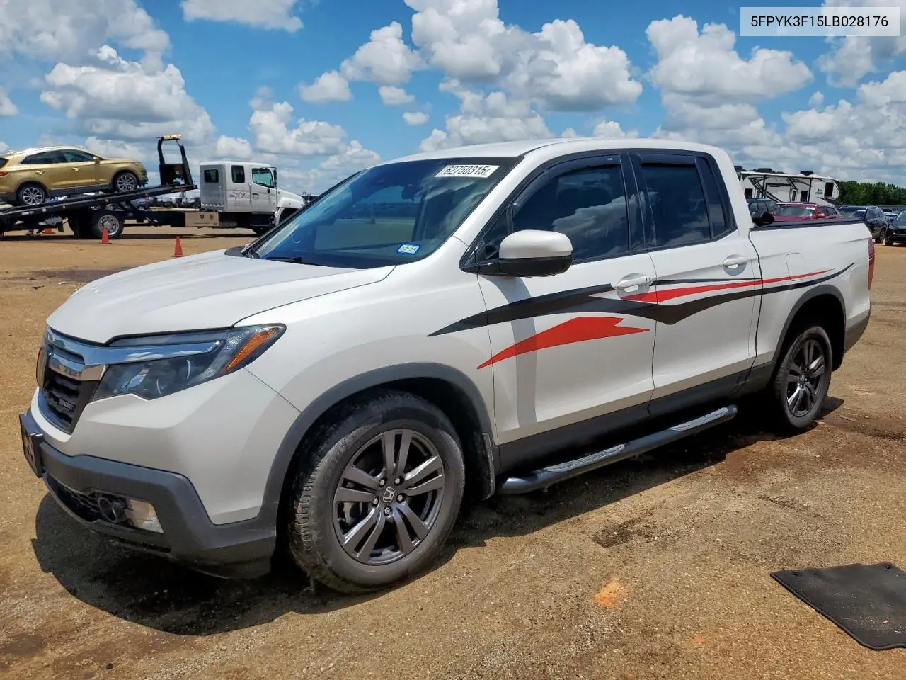 2020 Honda Ridgeline Sport VIN: 5FPYK3F15LB028176 Lot: 62750315