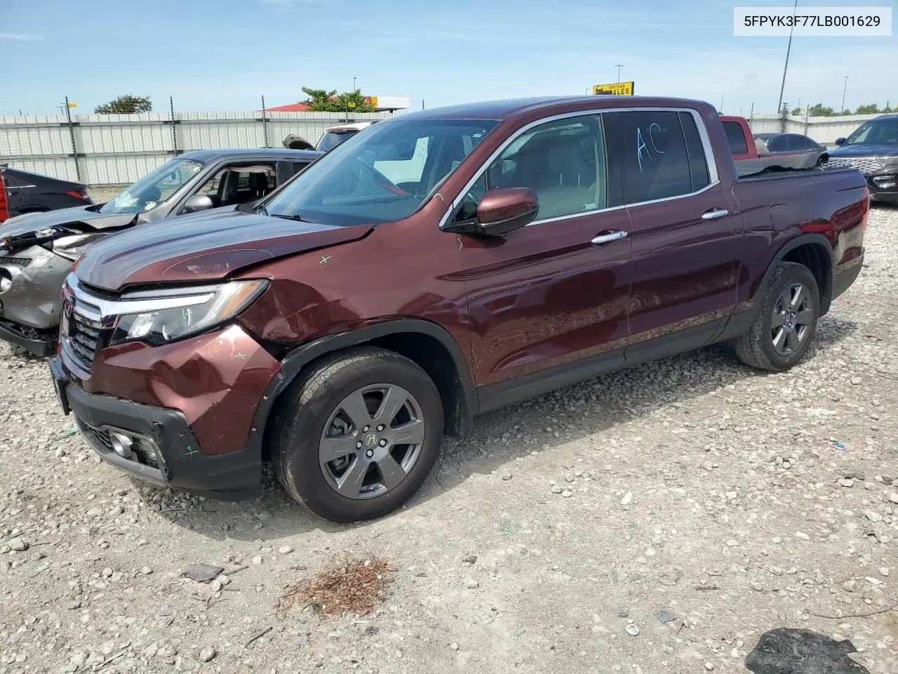 2020 Honda Ridgeline Rtl VIN: 5FPYK3F77LB001629 Lot: 64188665