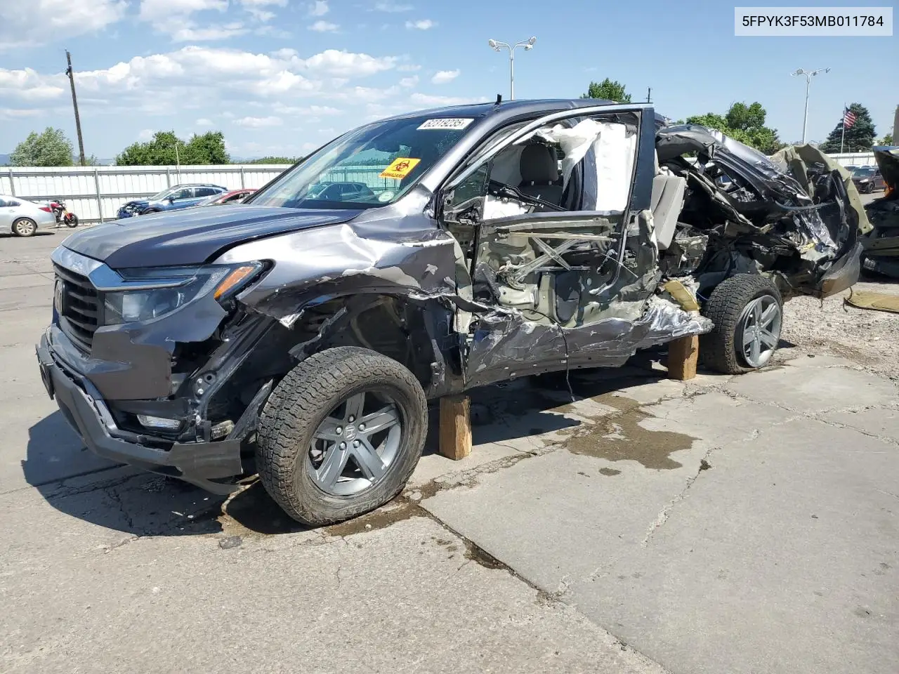 2021 Honda Ridgeline Rtl VIN: 5FPYK3F53MB011784 Lot: 62319235