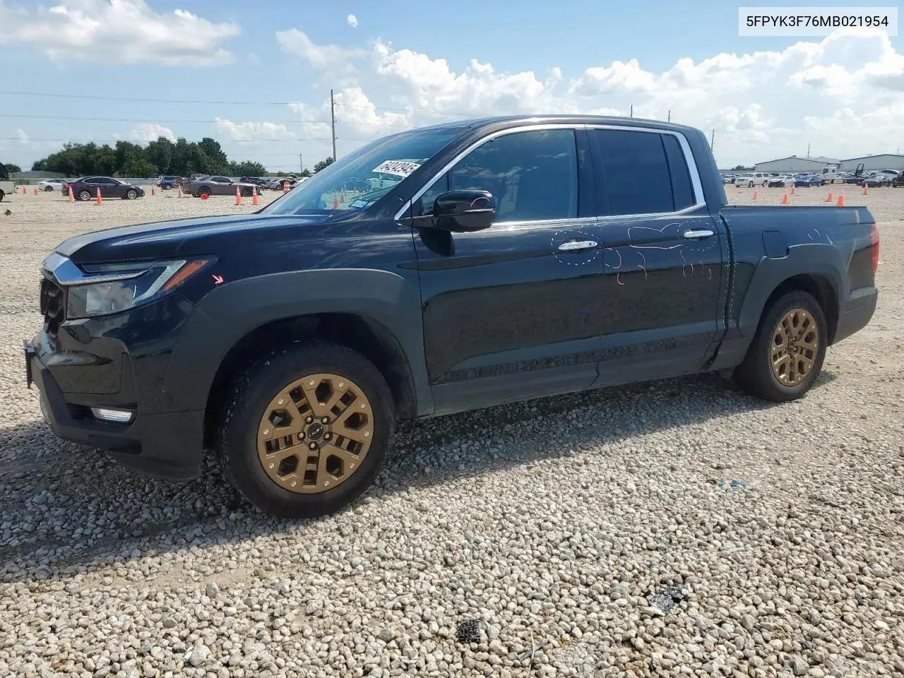 2021 Honda Ridgeline Rtl VIN: 5FPYK3F76MB021954 Lot: 64242945