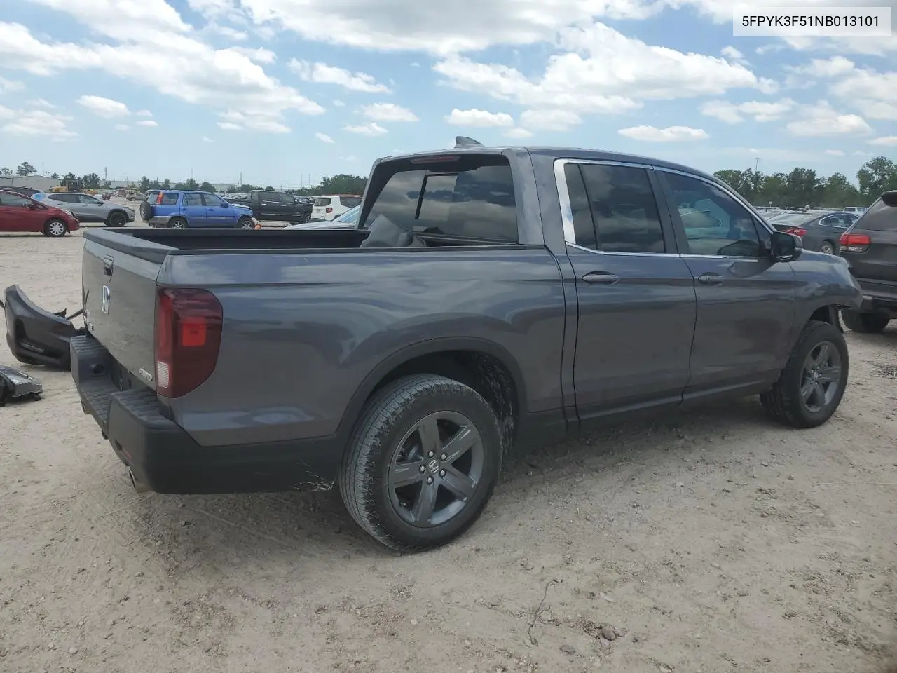 2022 Honda Ridgeline Rtl VIN: 5FPYK3F51NB013101 Lot: 56360865