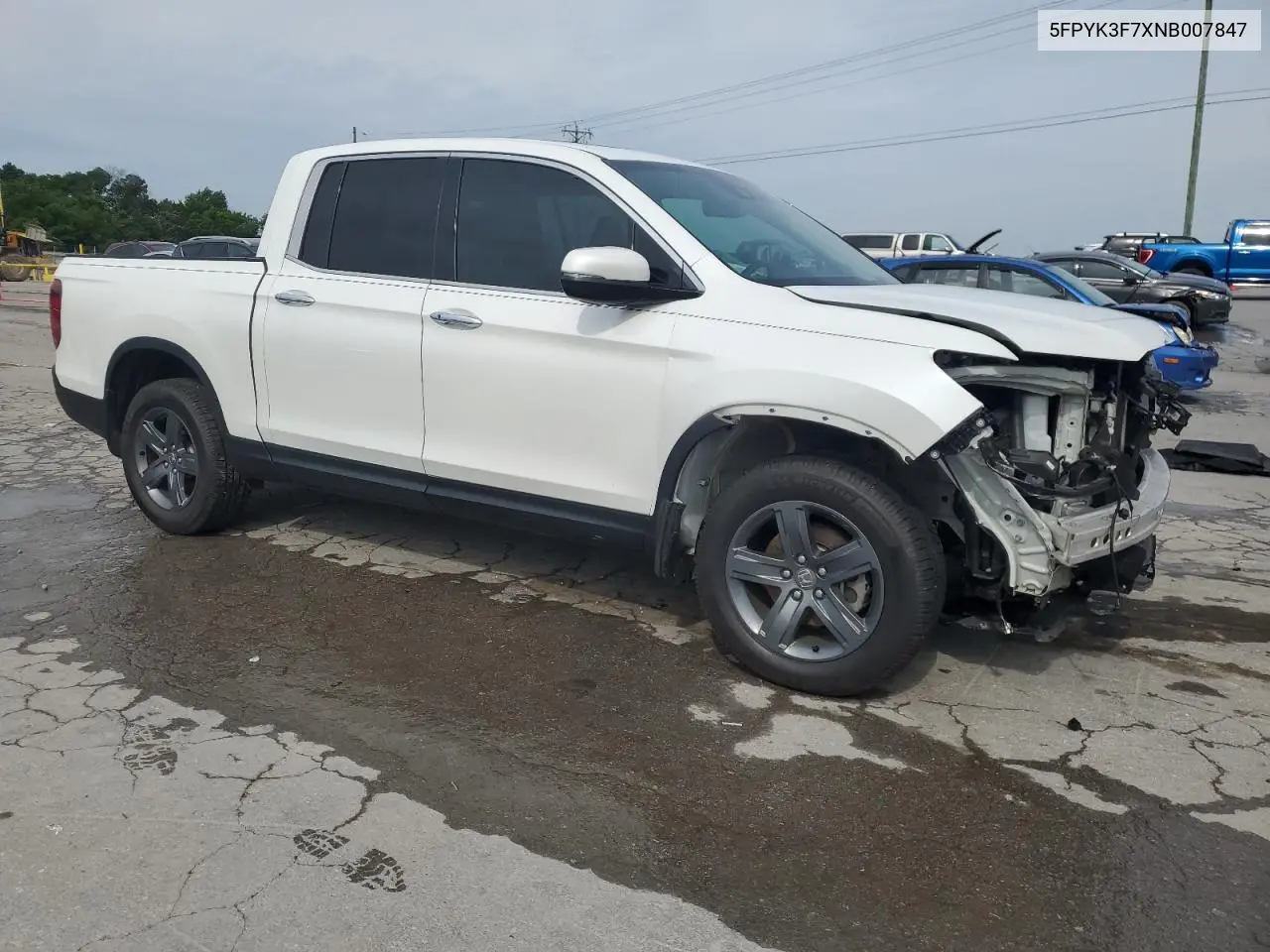2022 Honda Ridgeline Rtl VIN: 5FPYK3F7XNB007847 Lot: 60235155