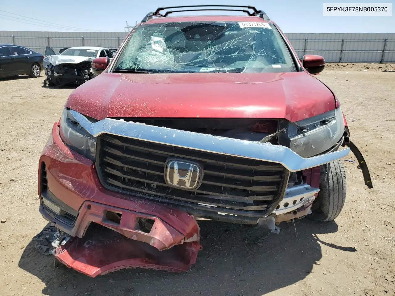 2022 Honda Ridgeline Rtl VIN: 5FPYK3F78NB005370 Lot: 61377265