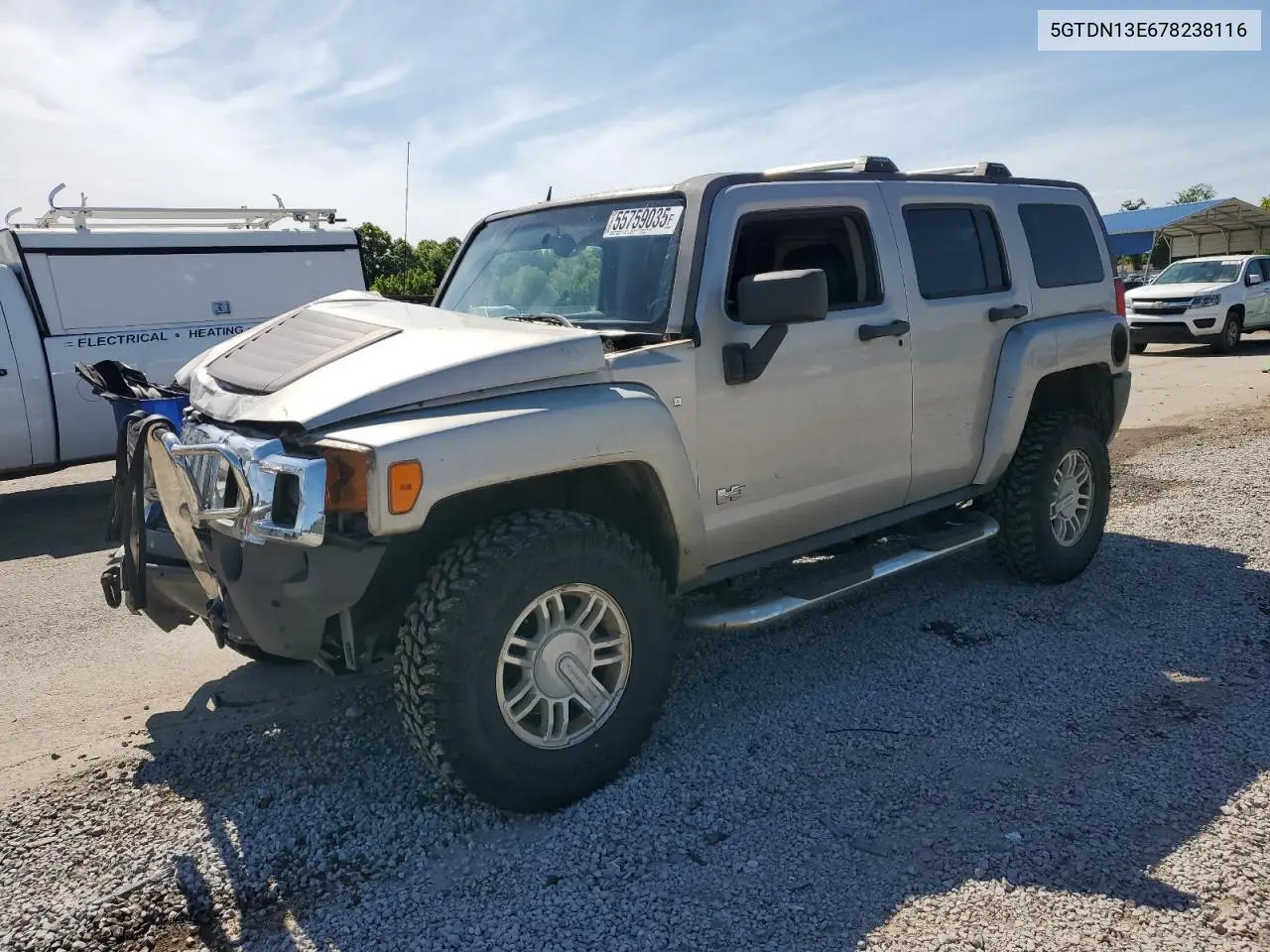 2007 Hummer H3 VIN: 5GTDN13E678238116 Lot: 55759035