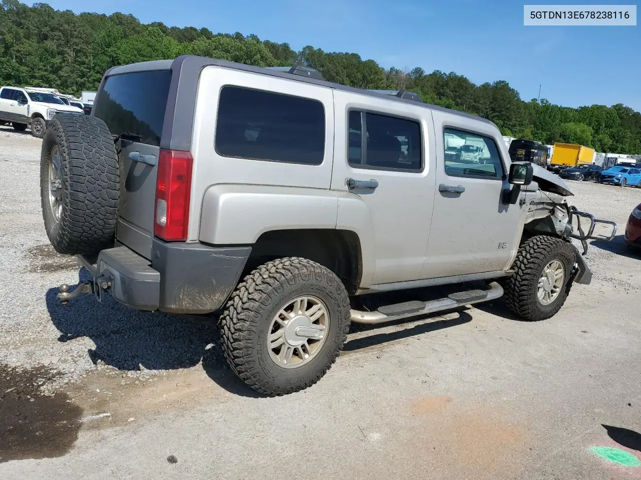 2007 Hummer H3 VIN: 5GTDN13E678238116 Lot: 55759035
