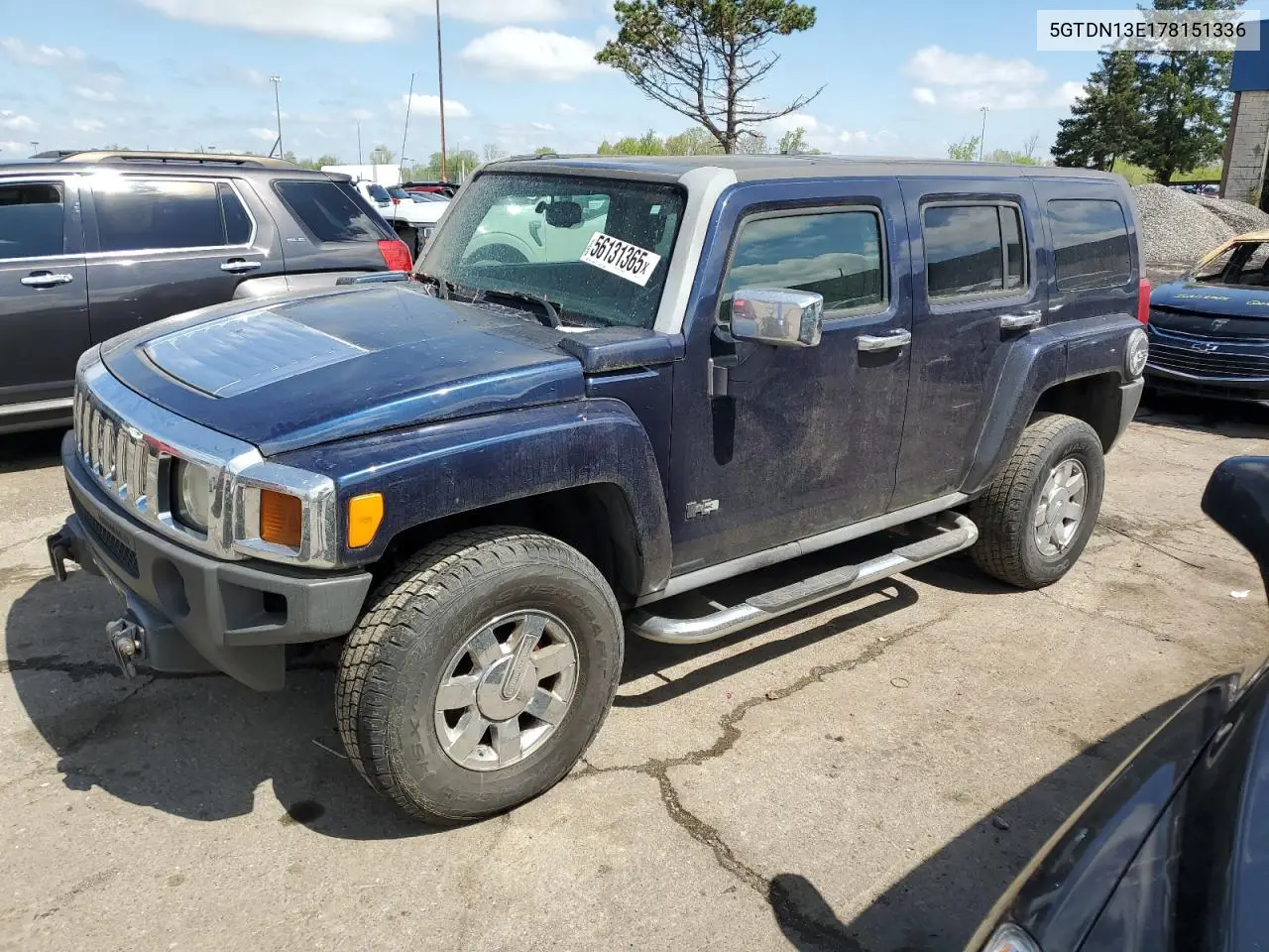 2007 Hummer H3 VIN: 5GTDN13E178151336 Lot: 56131365
