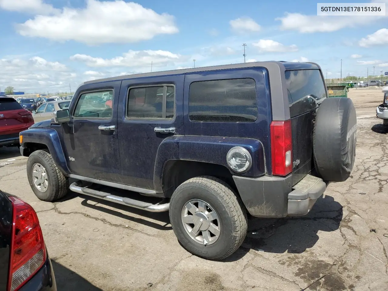 2007 Hummer H3 VIN: 5GTDN13E178151336 Lot: 56131365