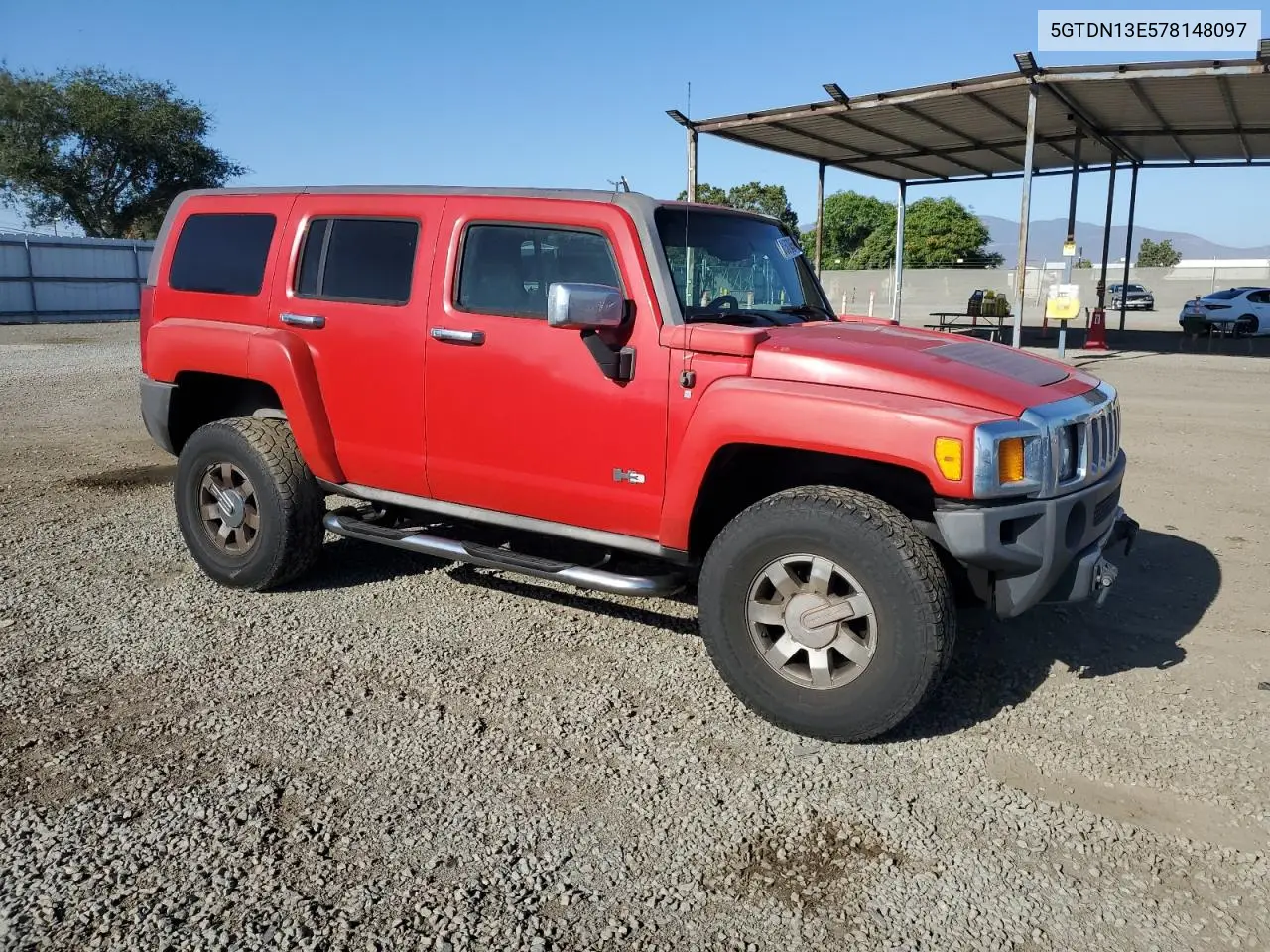 2007 Hummer H3 VIN: 5GTDN13E578148097 Lot: 61507645