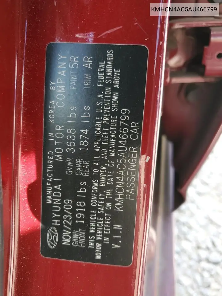 kmhcn4ac5au466799 KMHCN4AC5AU466799 2010 Hyundai Accent Gls