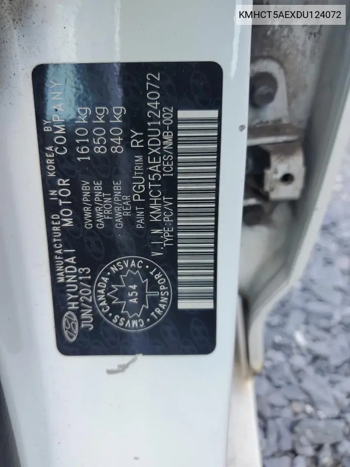 2013 Hyundai Accent Gls VIN: KMHCT5AEXDU124072 Lot: 60803225