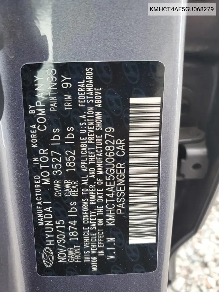 2016 Hyundai Accent Se VIN: KMHCT4AE5GU068279 Lot: 62215275