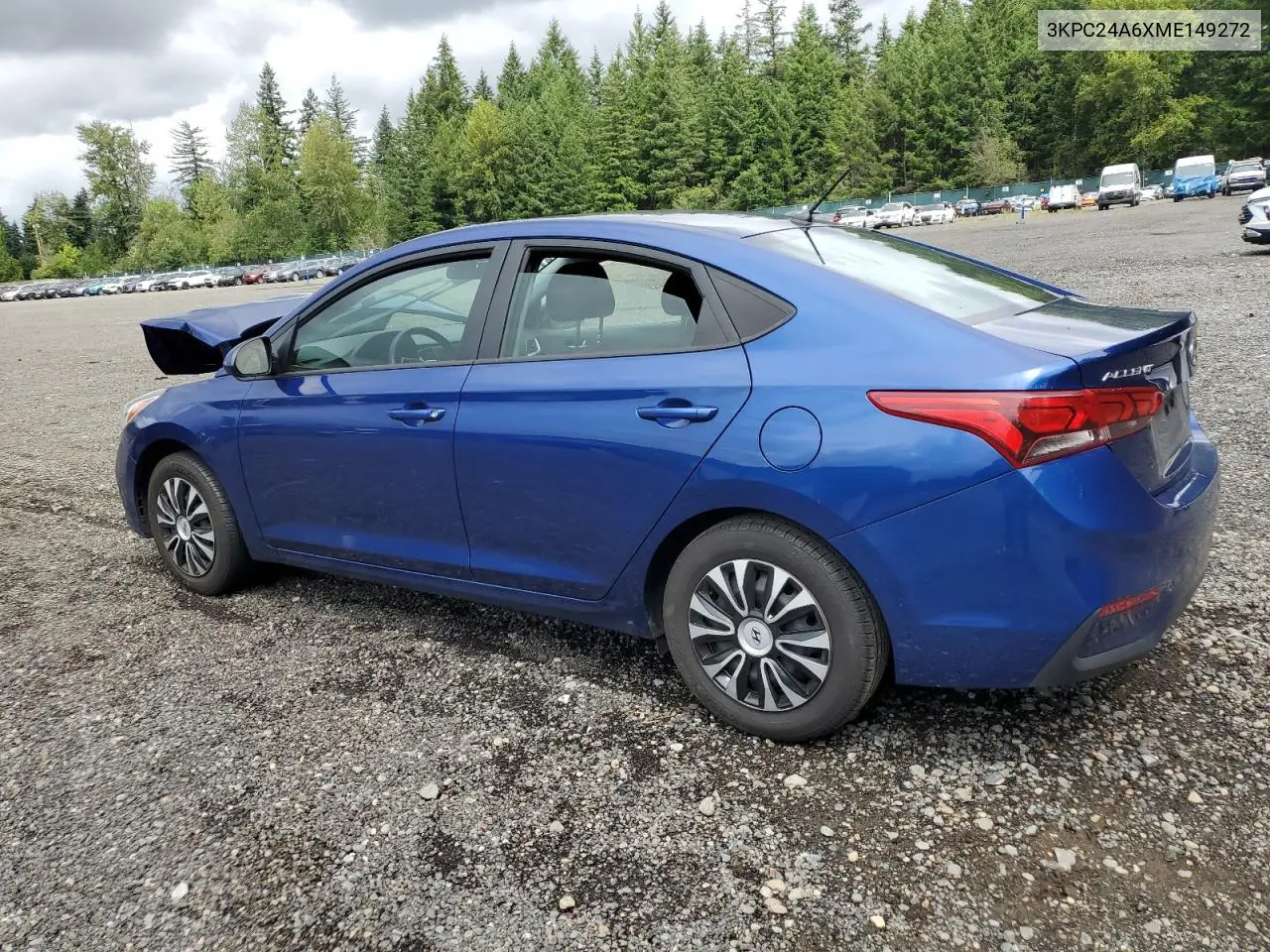 2021 Hyundai Accent Se VIN: 3KPC24A6XME149272 Lot: 62878945