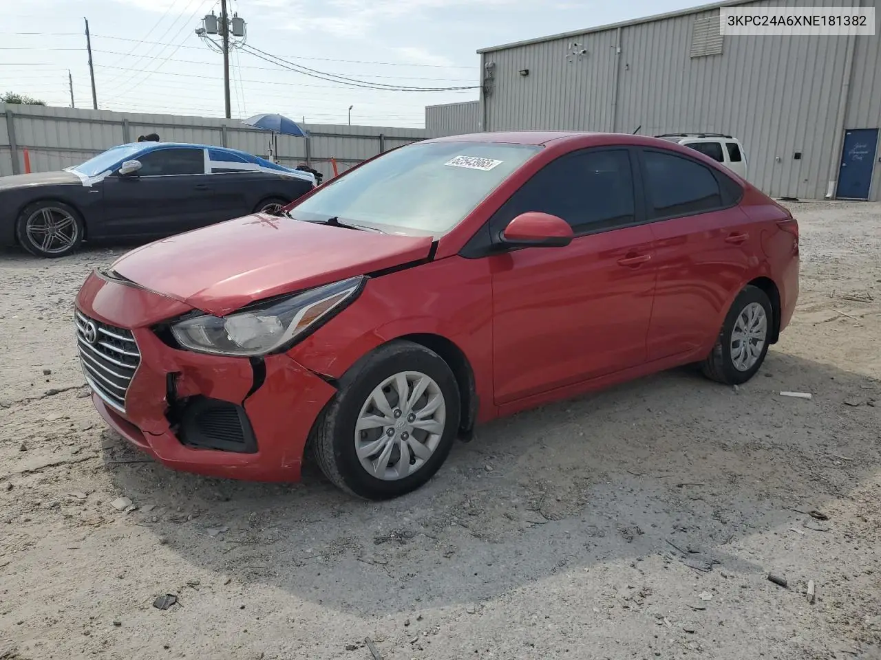 2022 Hyundai Accent Se VIN: 3KPC24A6XNE181382 Lot: 62543965