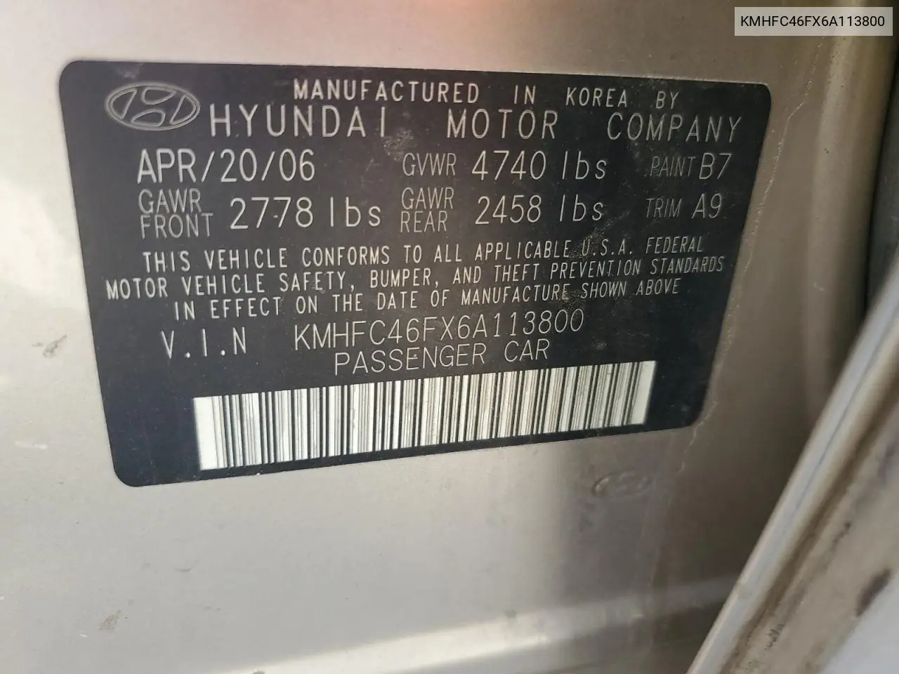 2006 Hyundai Azera Se VIN: KMHFC46FX6A113800 Lot: 61736005