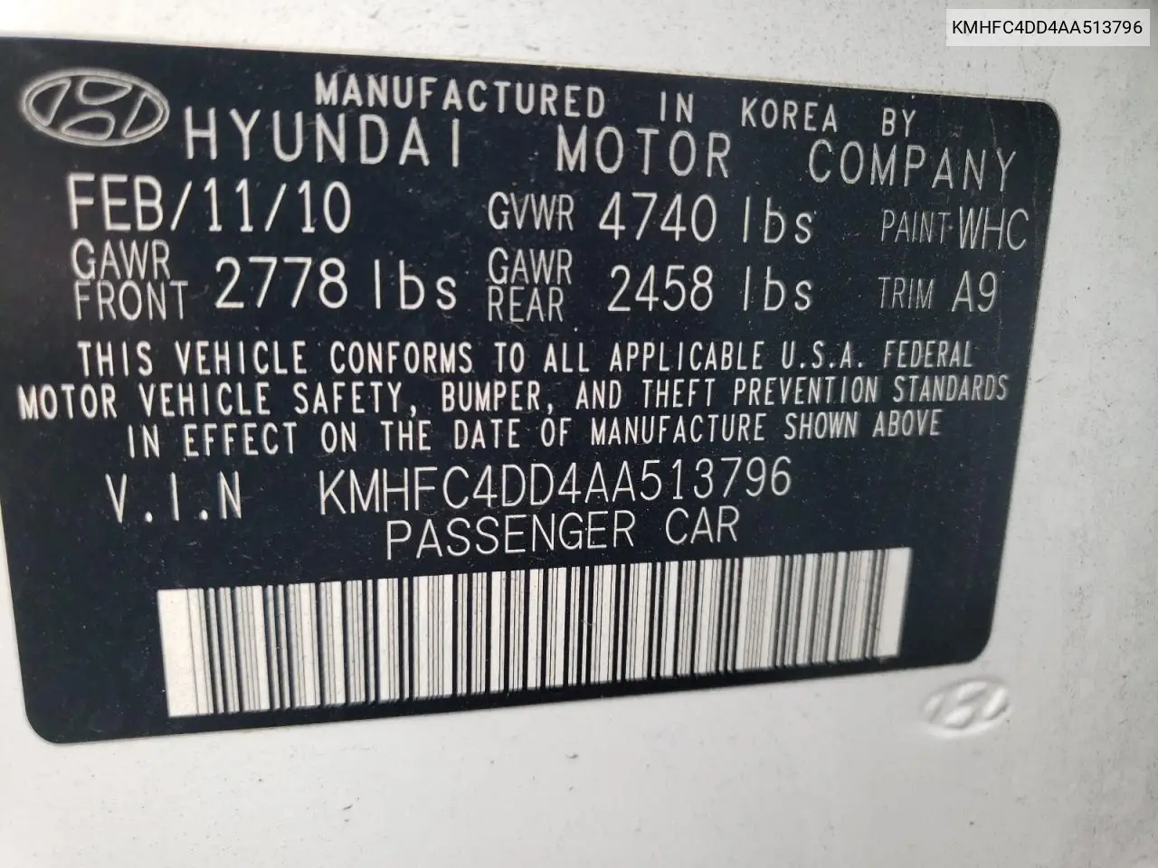 2010 Hyundai Azera Gls VIN: KMHFC4DD4AA513796 Lot: 59782965