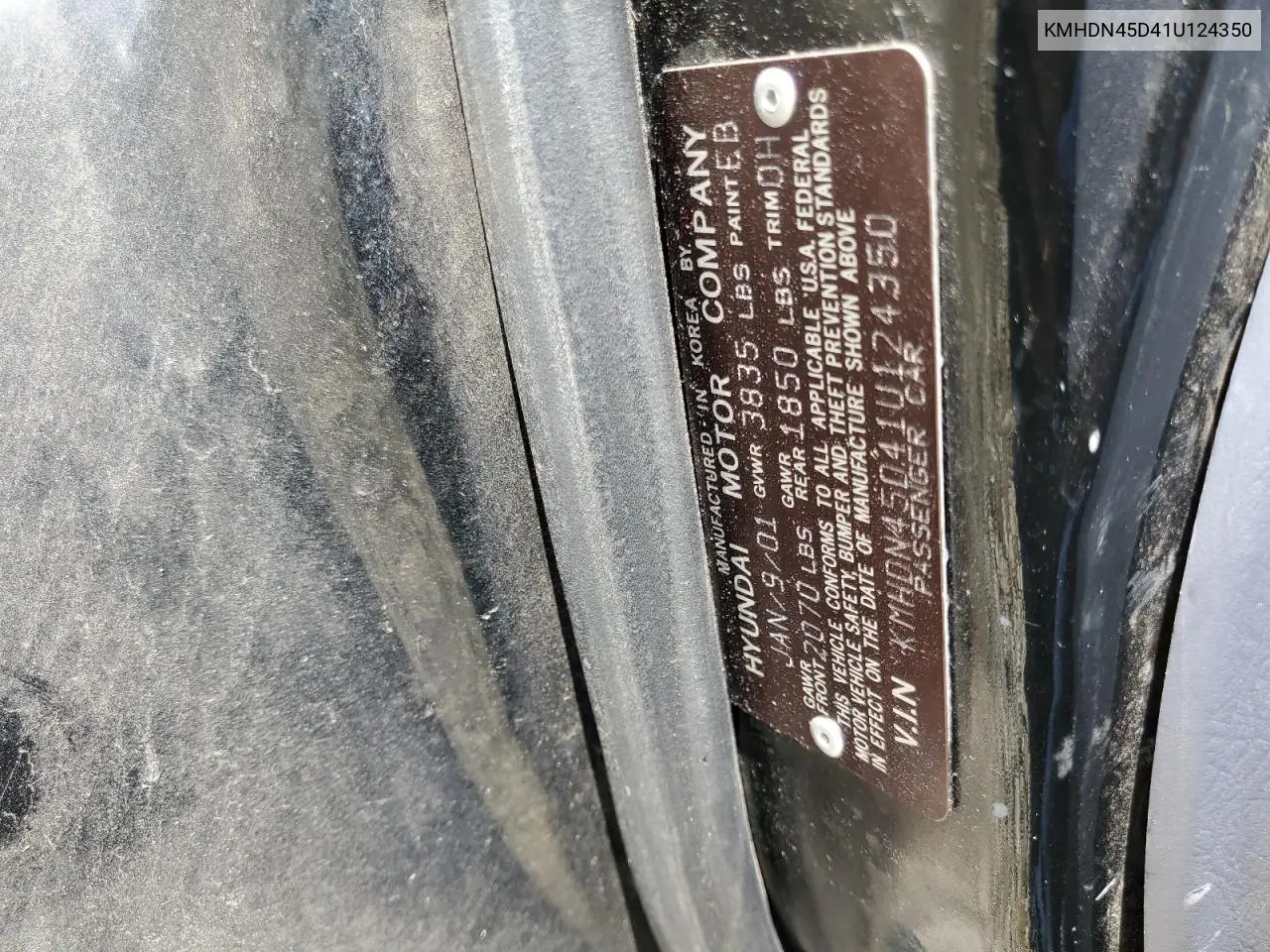 2001 Hyundai Elantra Gls VIN: KMHDN45D41U124350 Lot: 65686215