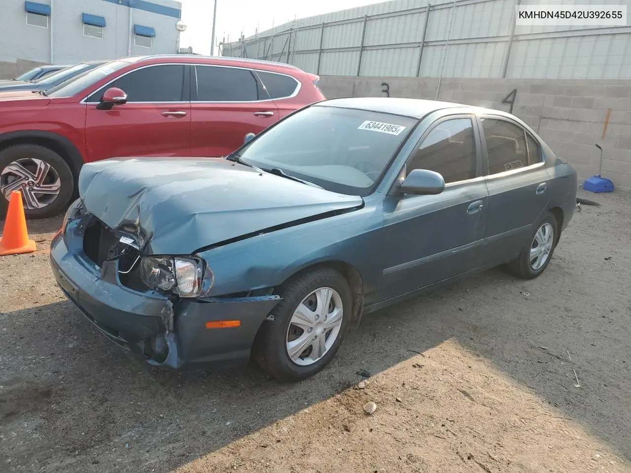 2002 Hyundai Elantra Gls VIN: KMHDN45D42U392655 Lot: 63441985