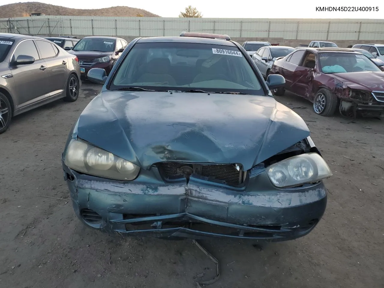 2002 Hyundai Elantra Gls VIN: KMHDN45D22U400915 Lot: 80916044
