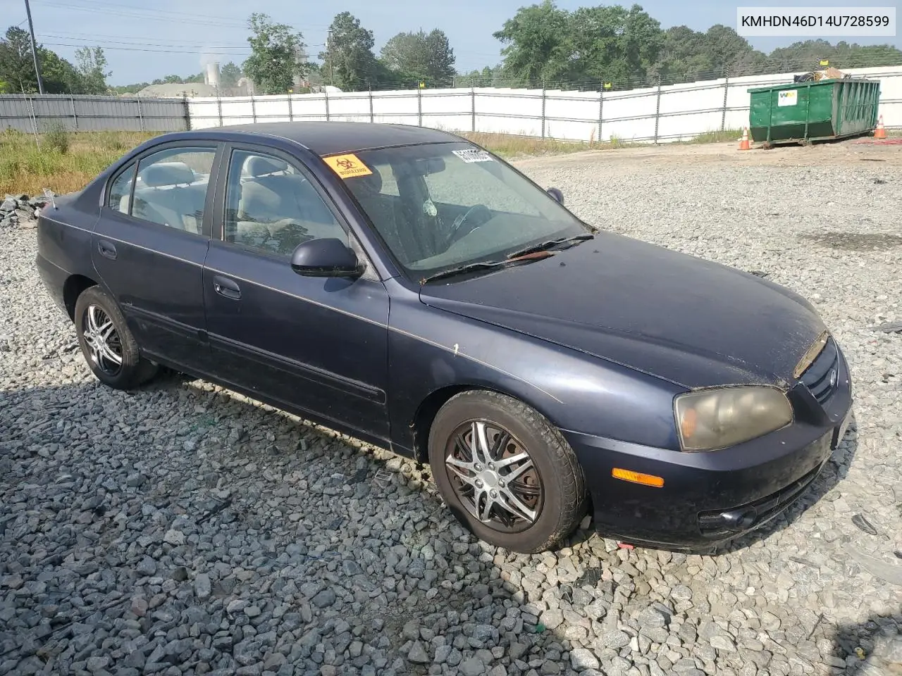 2004 Hyundai Elantra Gls VIN: KMHDN46D14U728599 Lot: 55106885