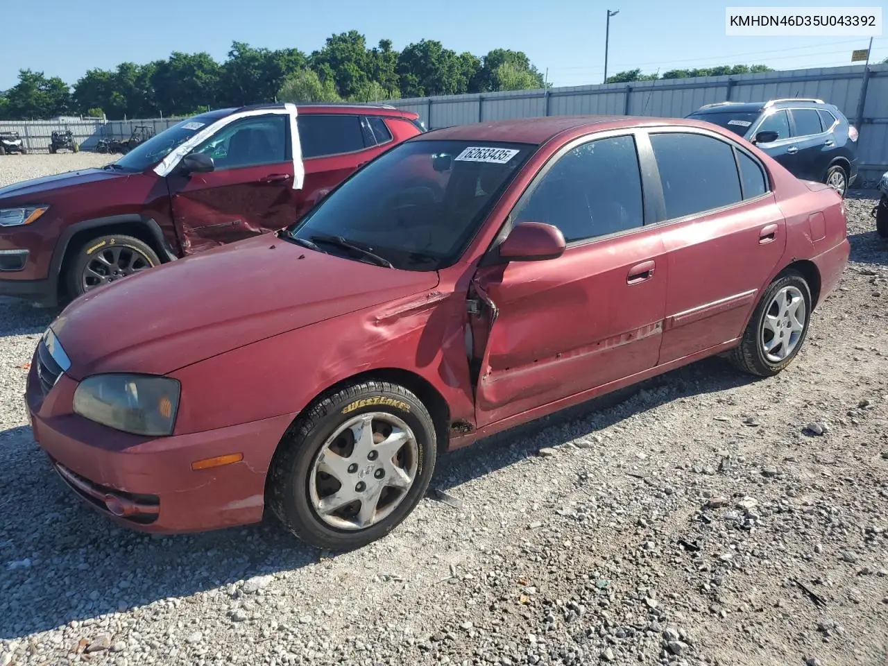 2005 Hyundai Elantra Gls VIN: KMHDN46D35U043392 Lot: 62633435