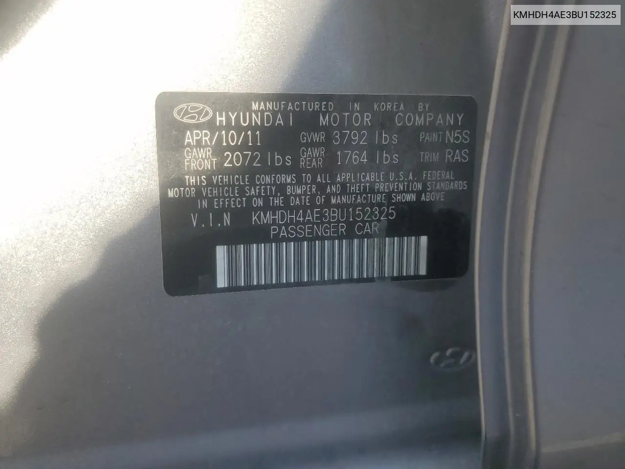 2011 Hyundai Elantra Gls VIN: KMHDH4AE3BU152325 Lot: 65406225