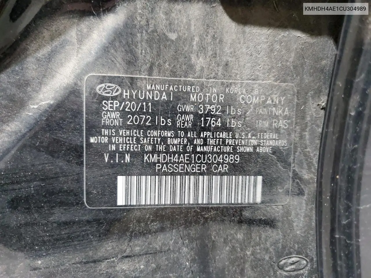 2012 Hyundai Elantra Gls VIN: KMHDH4AE1CU304989 Lot: 63089395