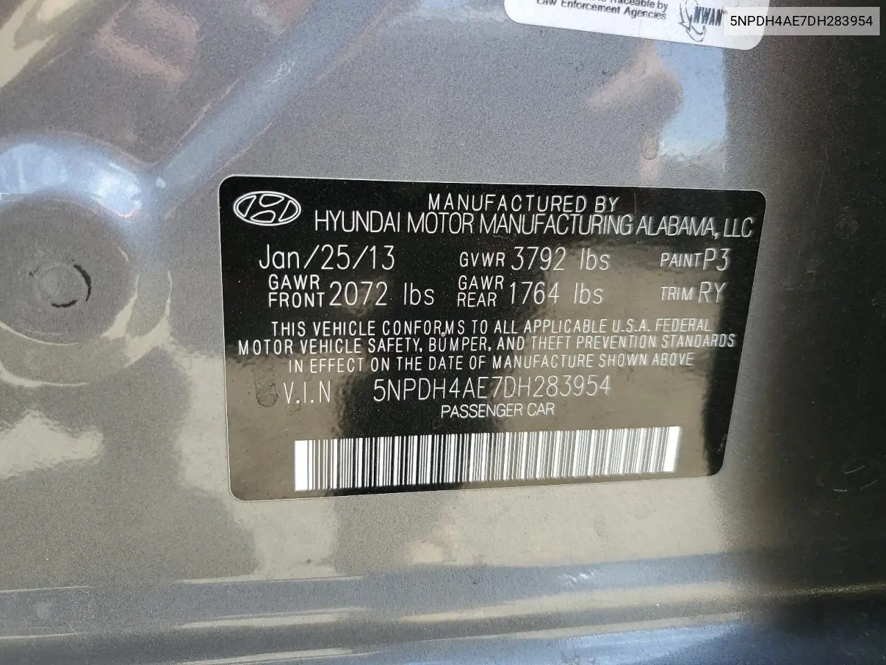 2013 Hyundai Elantra Gls VIN: 5NPDH4AE7DH283954 Lot: 63371705