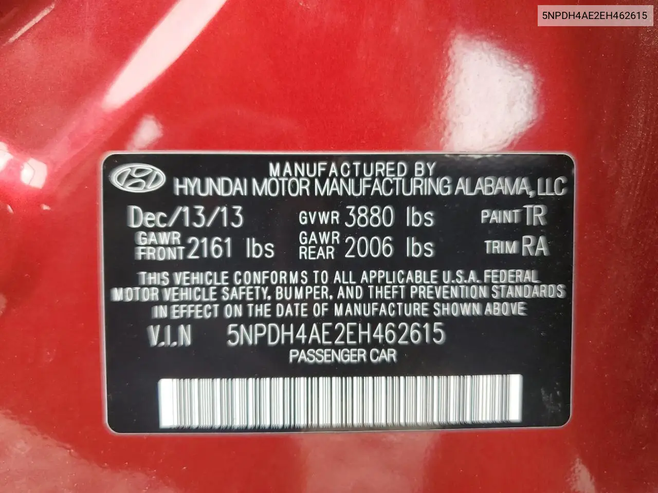 2014 Hyundai Elantra Se VIN: 5NPDH4AE2EH462615 Lot: 59111125
