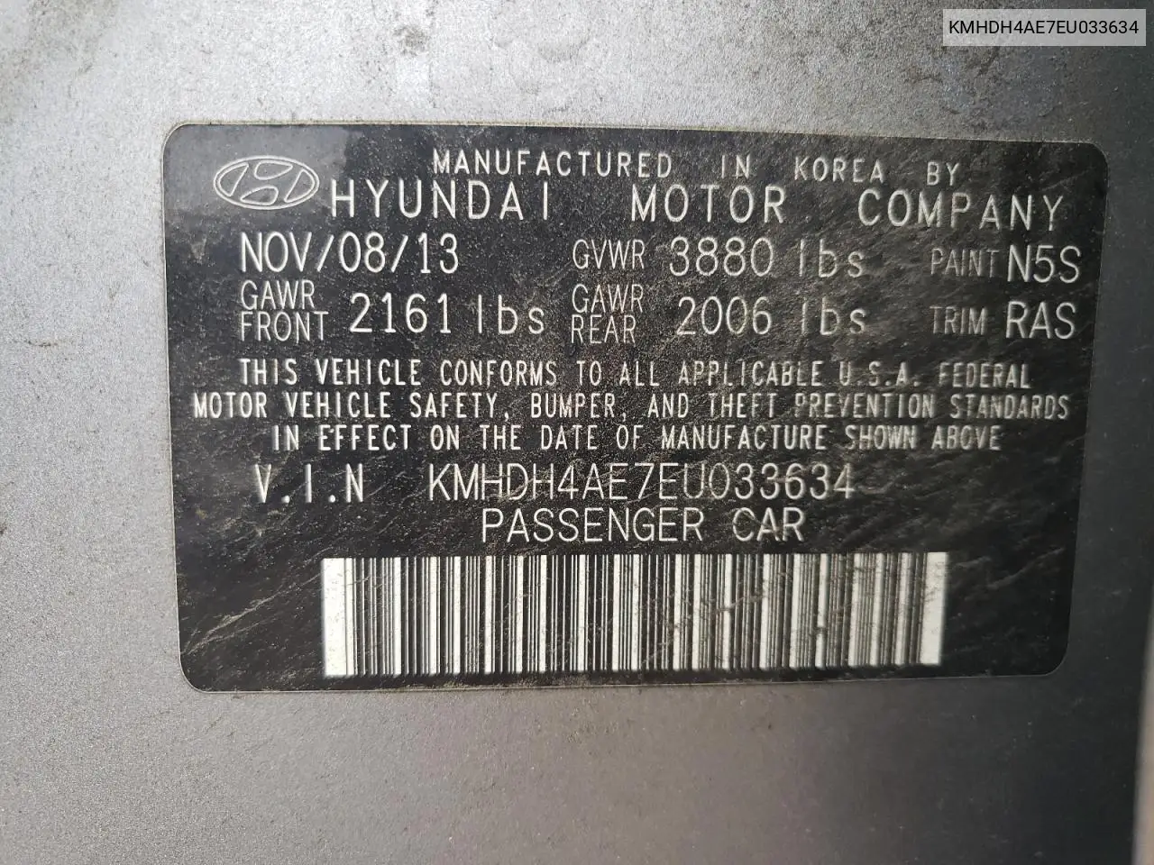 2014 Hyundai Elantra Se VIN: KMHDH4AE7EU033634 Lot: 62326215