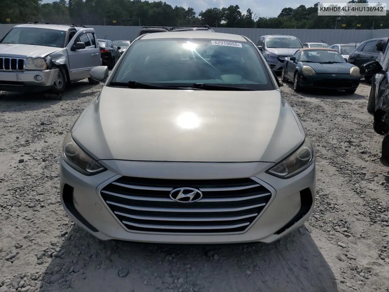 2017 Hyundai Elantra Se VIN: KMHD84LF4HU136942 Lot: 62919055