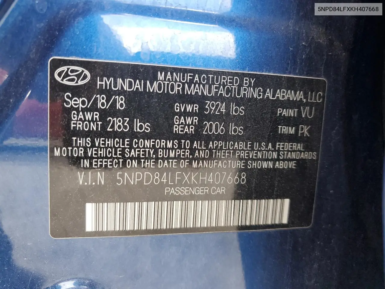 2019 Hyundai Elantra Sel VIN: 5NPD84LFXKH407668 Lot: 56877615