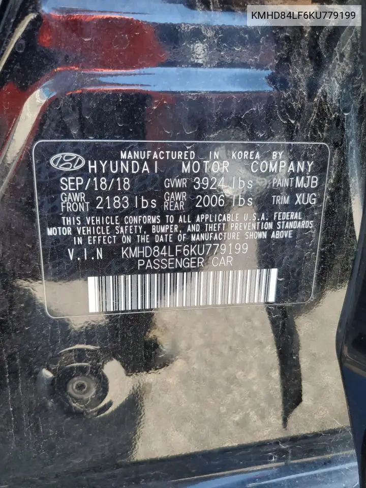 2019 Hyundai Elantra Sel VIN: KMHD84LF6KU779199 Lot: 62195005