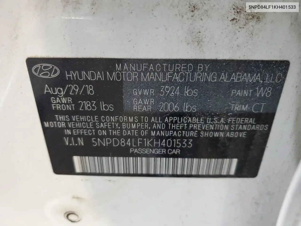 2019 Hyundai Elantra Sel VIN: 5NPD84LF1KH401533 Lot: 62494805