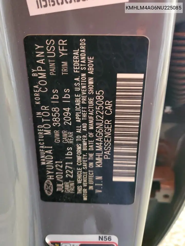 2022 Hyundai Elantra Sel VIN: KMHLM4AG6NU225085 Lot: 53078895