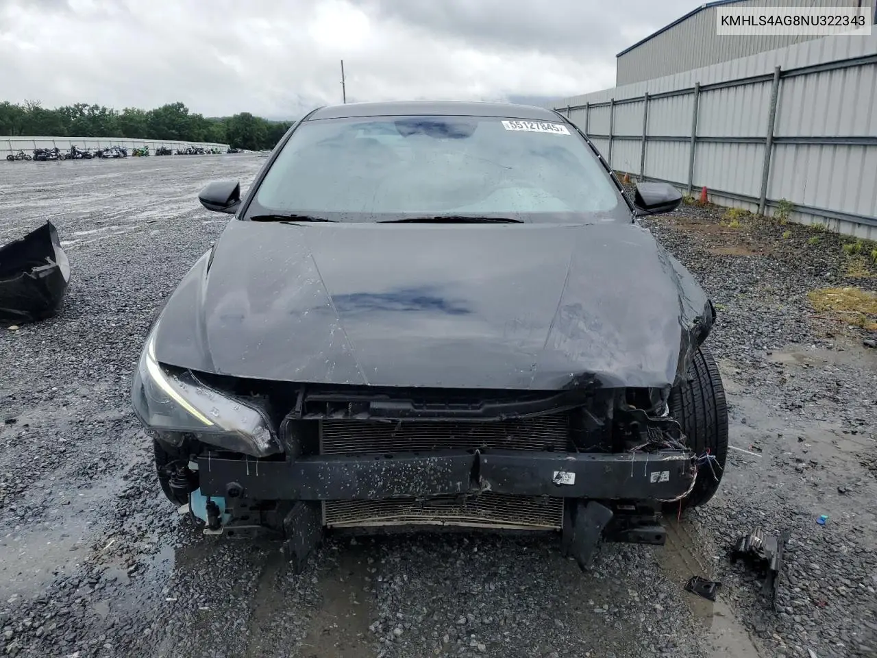 2022 Hyundai Elantra Sel VIN: KMHLS4AG8NU322343 Lot: 55127845