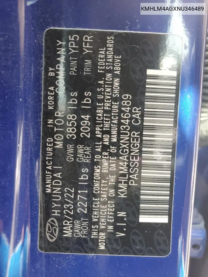 2022 Hyundai Elantra Sel VIN: KMHLM4AGXNU346489 Lot: 56276975