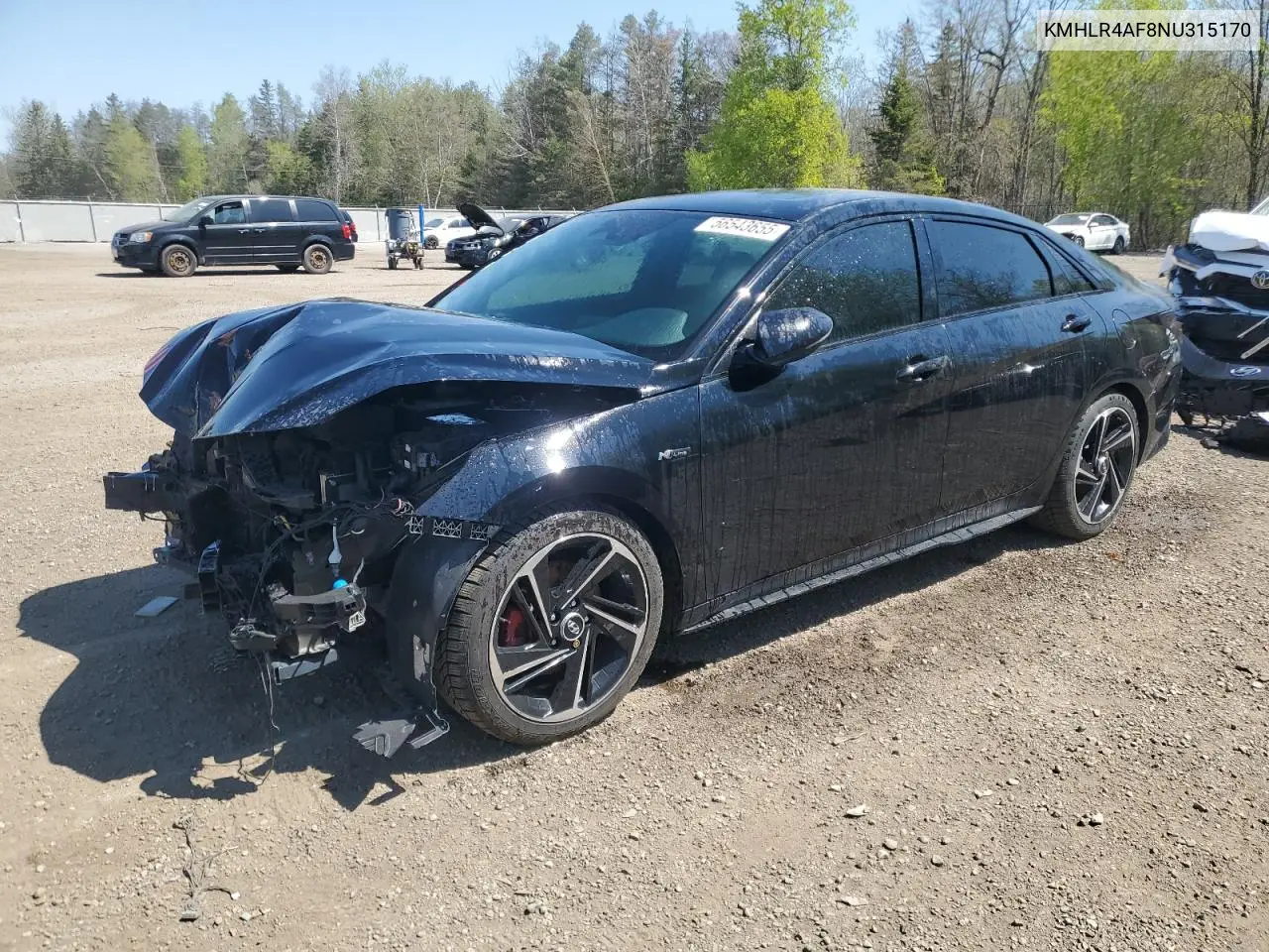 2022 Hyundai Elantra N Line VIN: KMHLR4AF8NU315170 Lot: 56543655