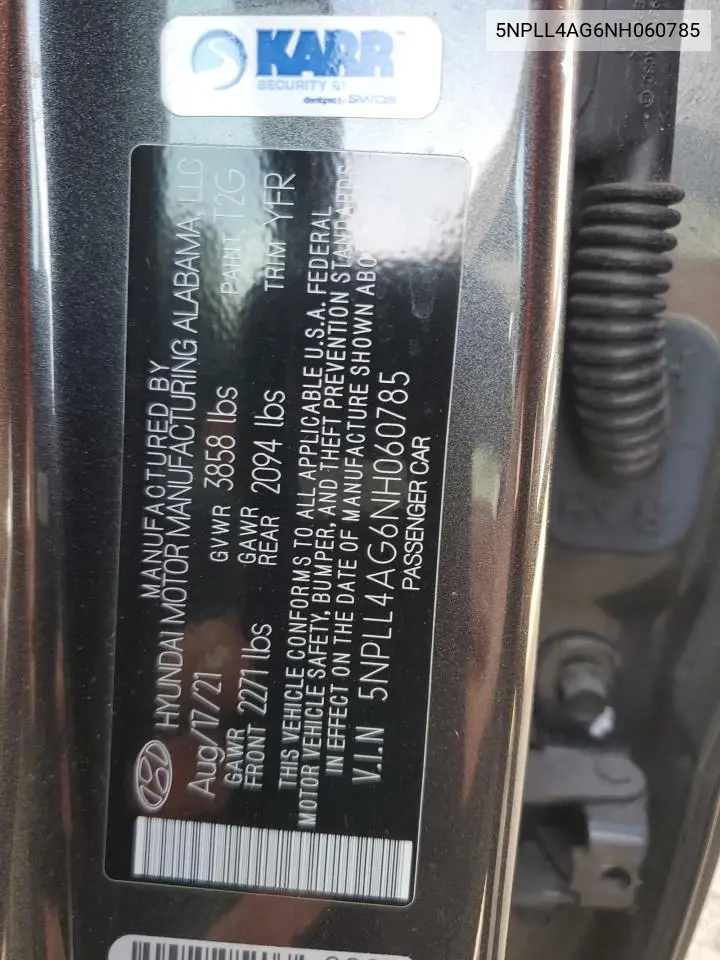 2022 Hyundai Elantra Se VIN: 5NPLL4AG6NH060785 Lot: 56597015