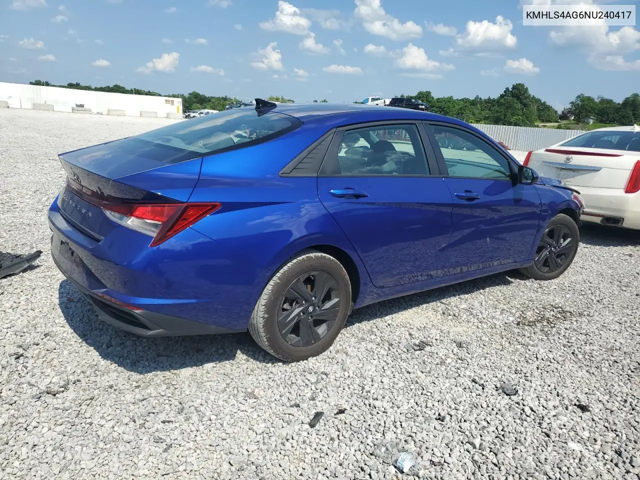 2022 Hyundai Elantra Sel VIN: KMHLS4AG6NU240417 Lot: 62163865