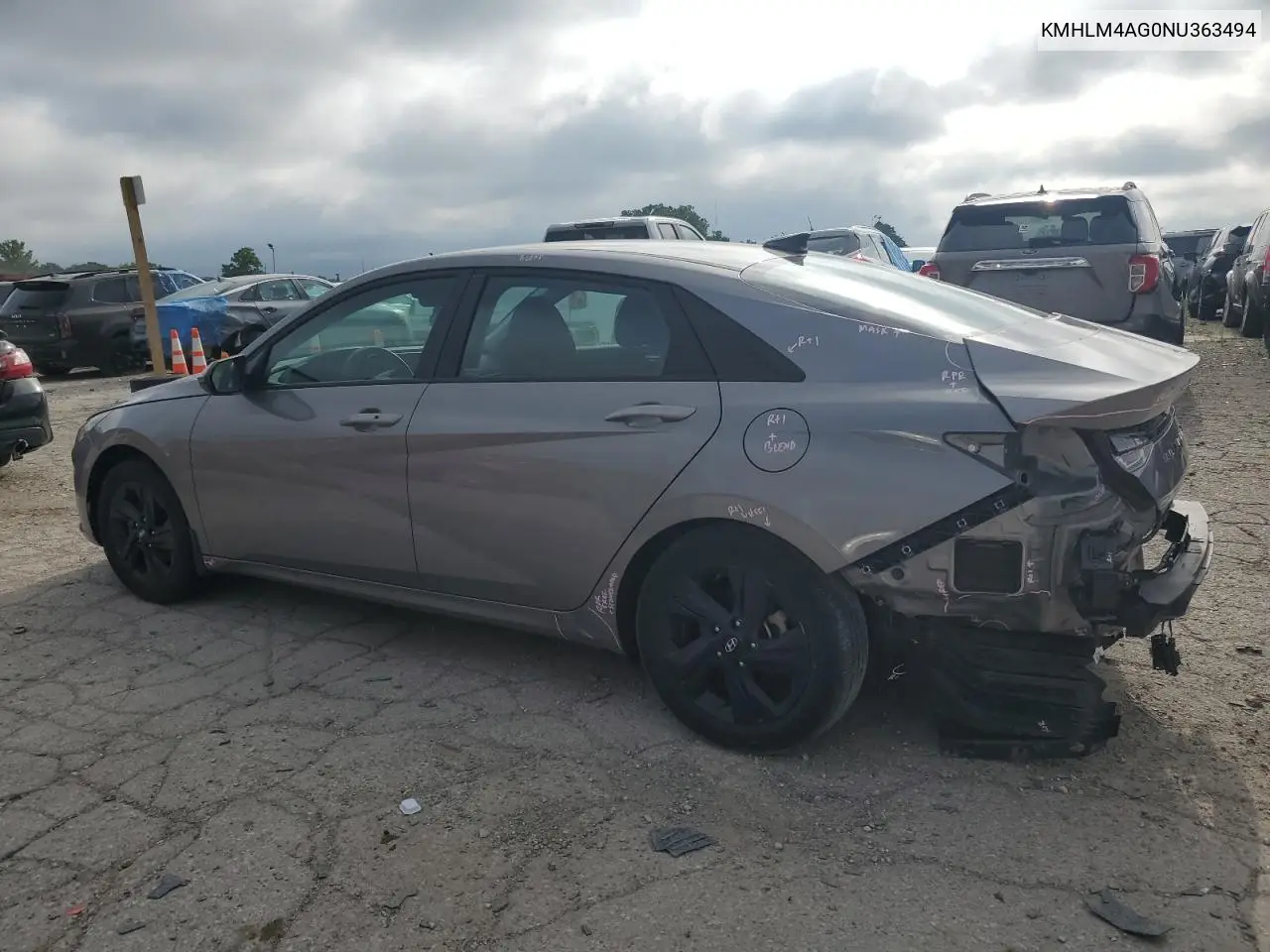 2022 Hyundai Elantra Sel VIN: KMHLM4AG0NU363494 Lot: 62377835