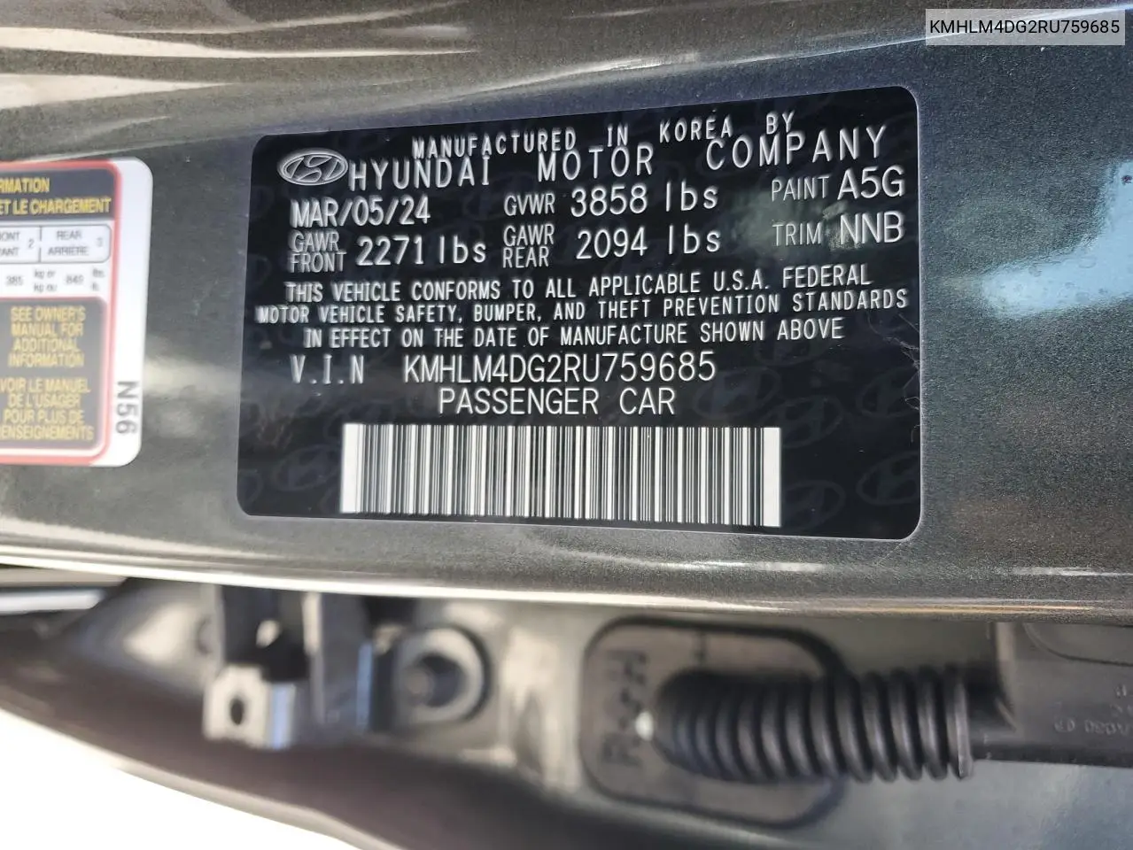 2024 Hyundai Elantra Sel VIN: KMHLM4DG2RU759685 Lot: 57078385