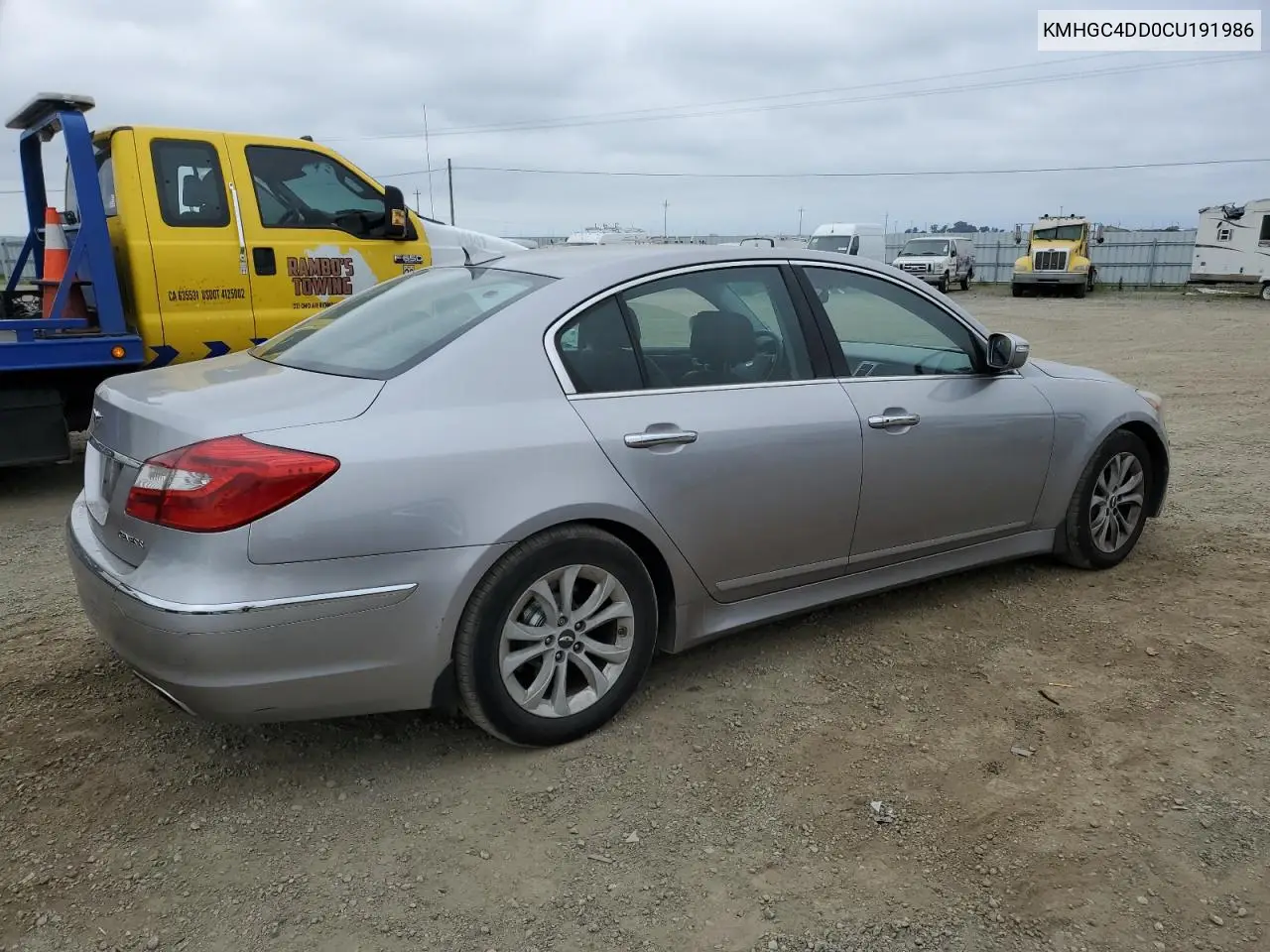 2012 Hyundai Genesis 3.8L VIN: KMHGC4DD0CU191986 Lot: 53754175